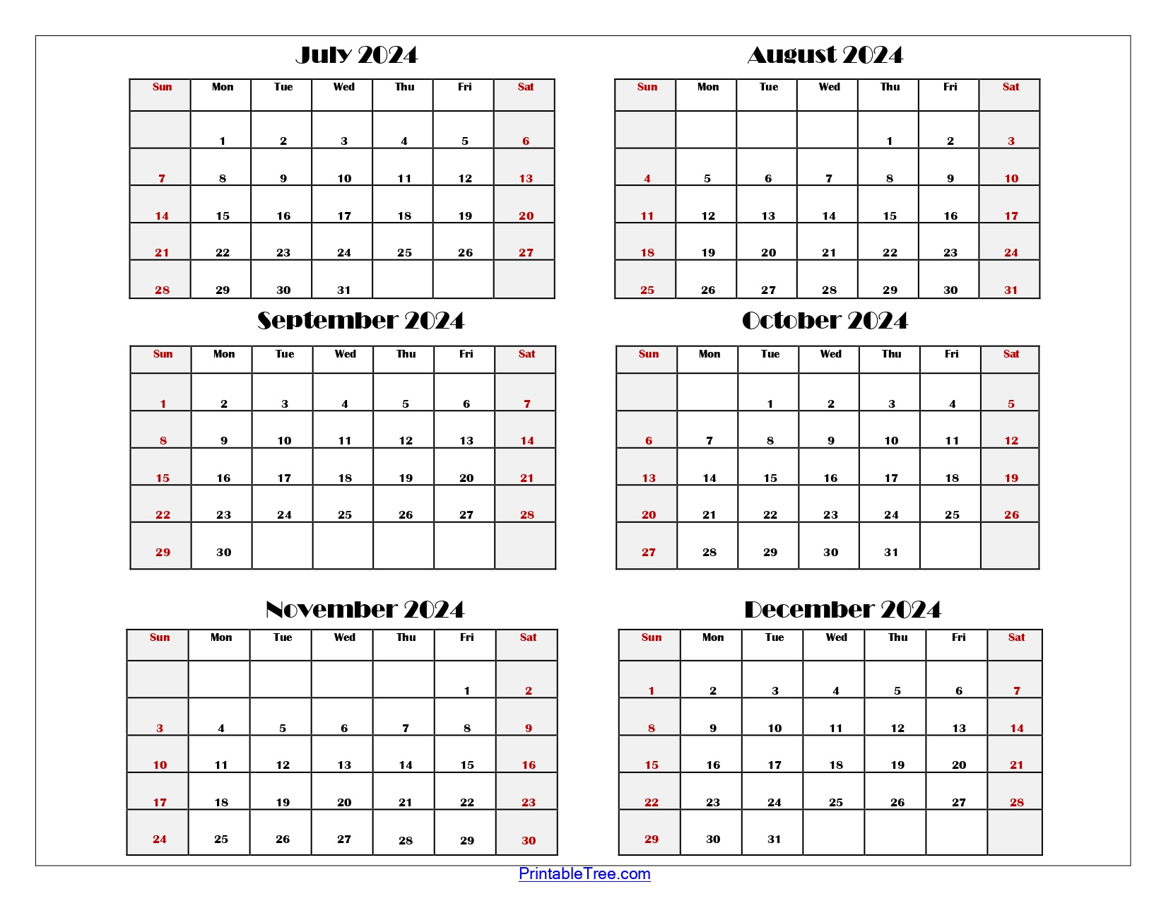 Six Month Calendar 2024-2025 Printable Pdf- 6 Months Calendar in Calendar July To December 2024 Printable