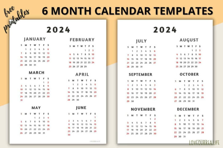 6 Month Calendar July To December 2024 Printable