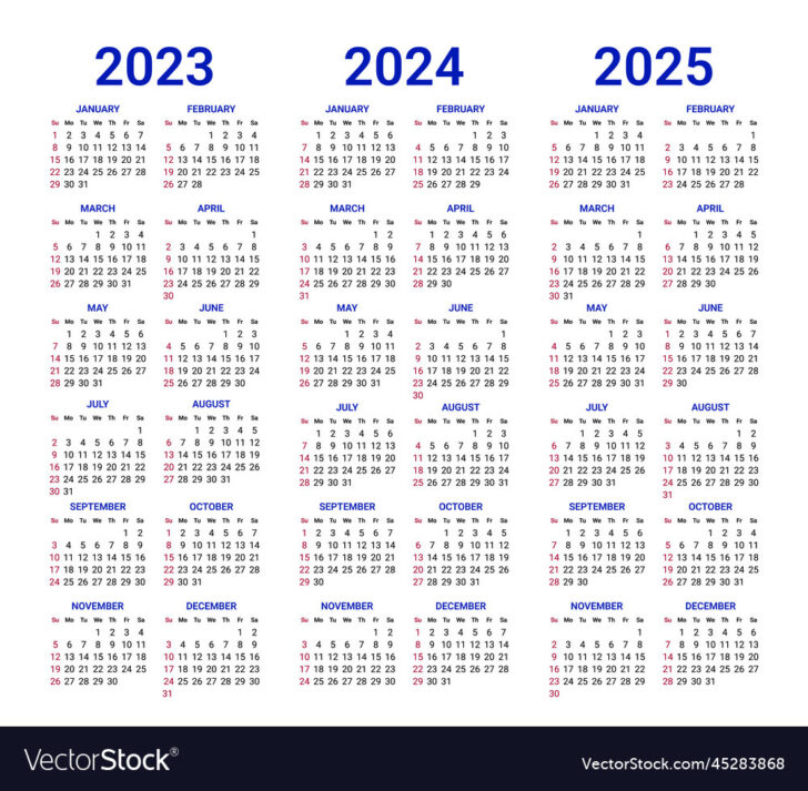 Free Printable 3 Year Calendar 2023 To 2025