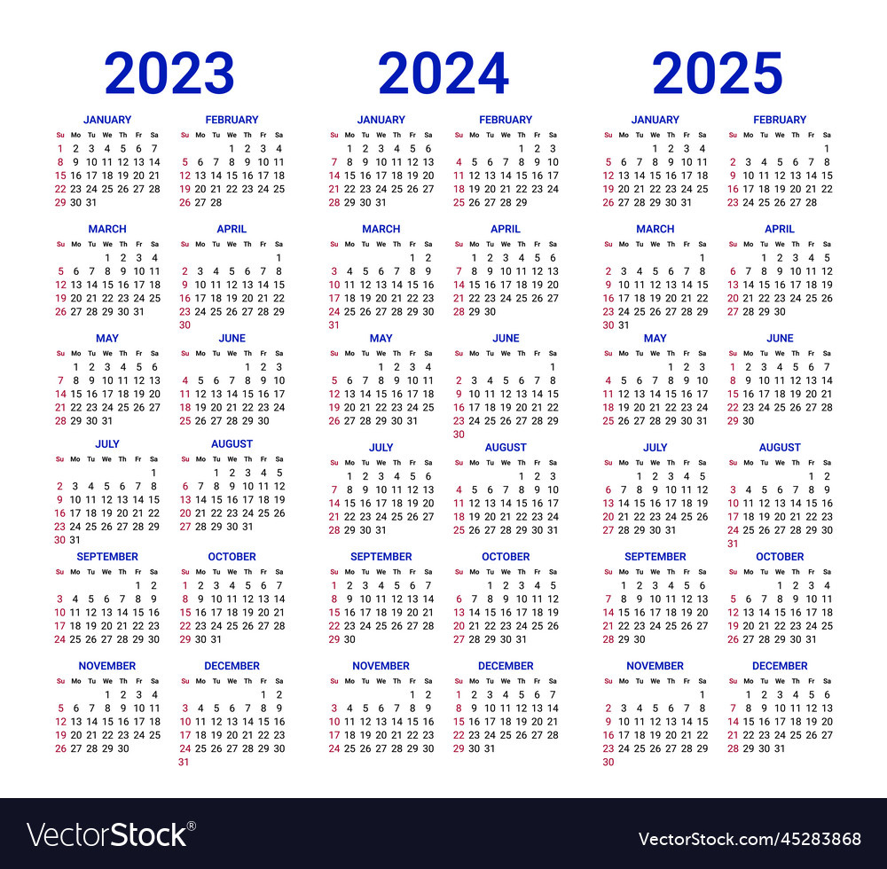 2023 Bis 2025 Jahre Kalender Mockup Design Woche Vektorbild in Free Printable 3 Year Calendar 2023 To 2025