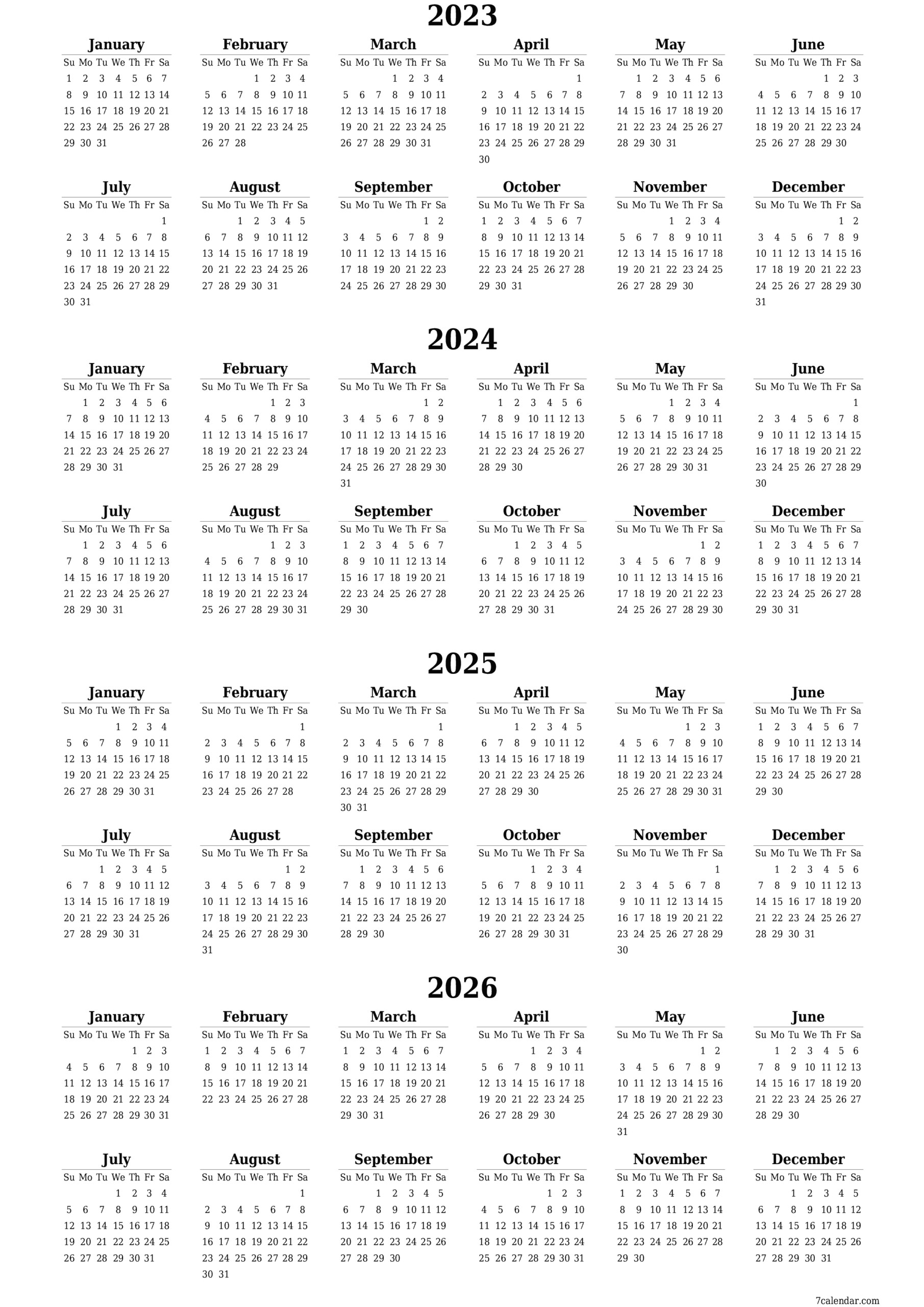 2023 Blank Yearly Calendar Template with regard to Free Printable 3 Year Calendar 2023 To 2025