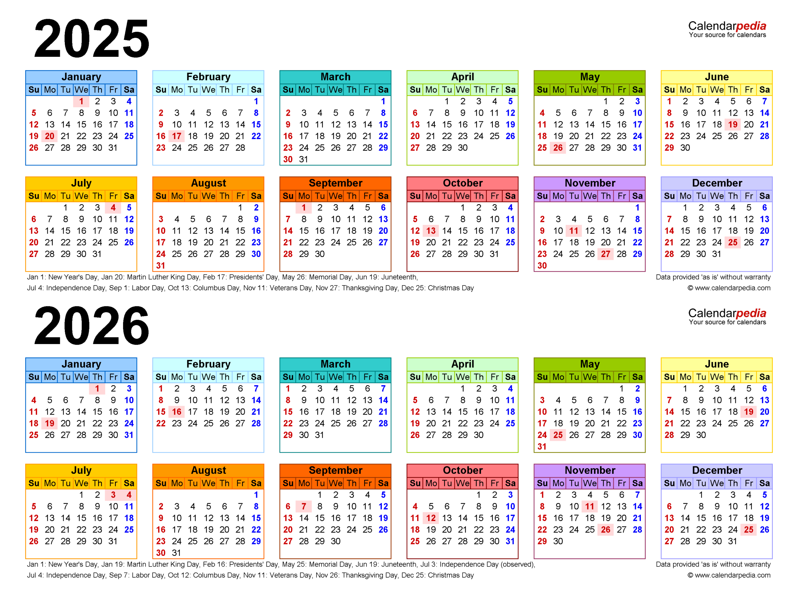 2025-2026 Two Year Calendar - Free Printable Pdf Templates throughout 2025 And 2026 Calendar With Holidays Printable Free