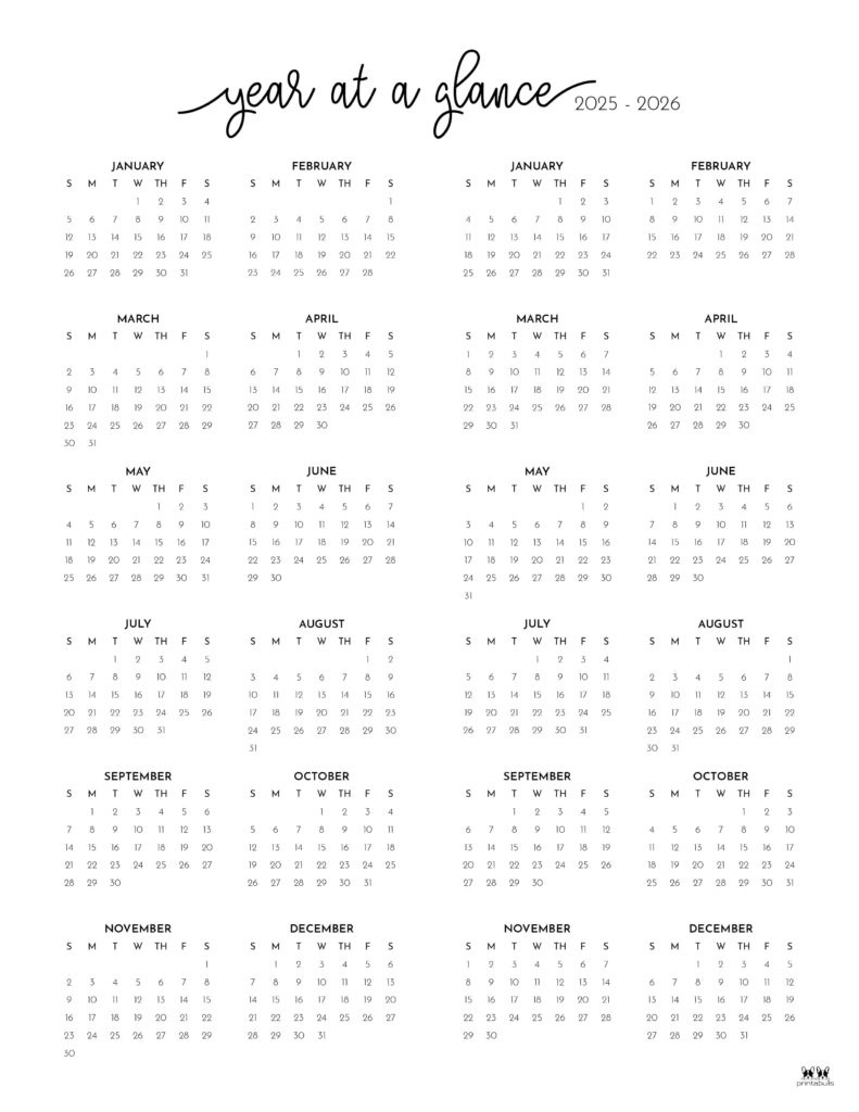 2025-2026 Two Year Calendars - 10 Free Cals | Printabulls with regard to 2025 And 2026 Calendar Printable