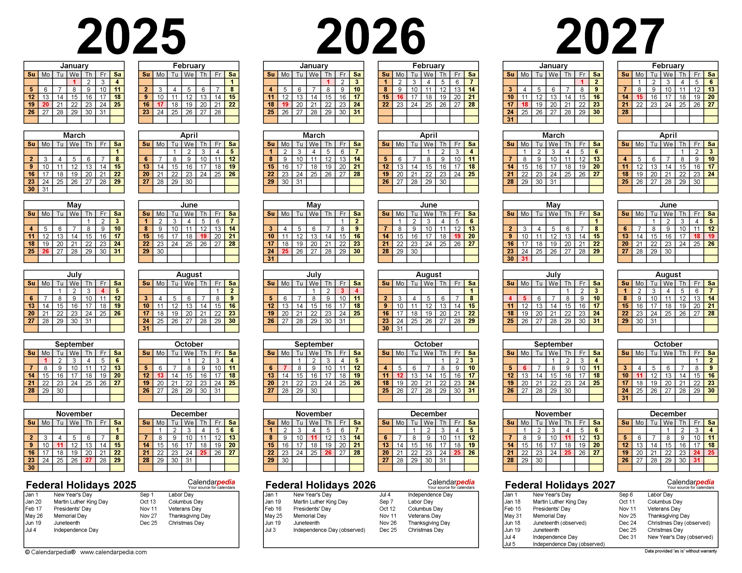 2025-2027 Three Year Calendar - Free Printable Pdf Templates intended for 3 Year Calendar 2025 To 2027 Printable