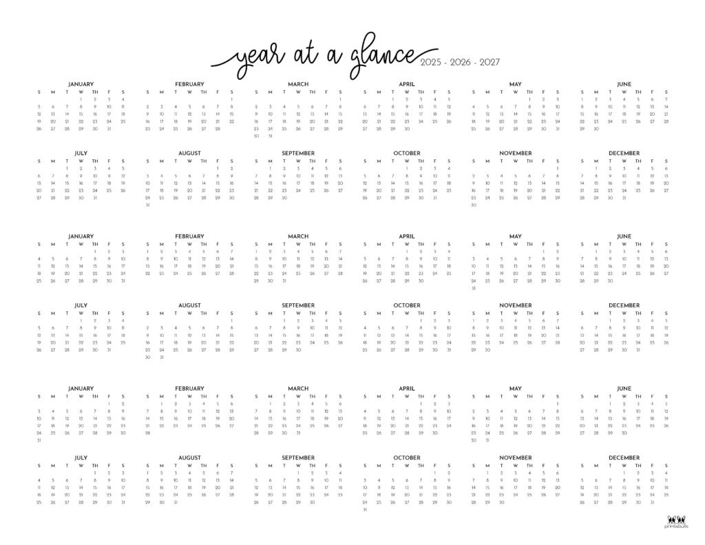 2025-2027 Three Year Calendars - 10 Free Cals | Printabulls within 3 Year Calendar 2025 To 2027 Printable