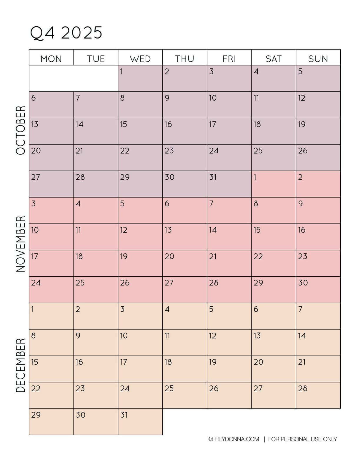 2025 3-Month Quarterly Calendar Printables - Free - Hey, Donna! intended for Free Printable 3 Month Calendar 2025