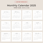 2025 3X3 Mini Calendar 2025 Calendar Card 2025 Pocket Calendar Elegant  Printable Calendar Mini 3X3 Inch Calendar Pdf Sunday & Monday Start With Small Printable 2025 Calendar