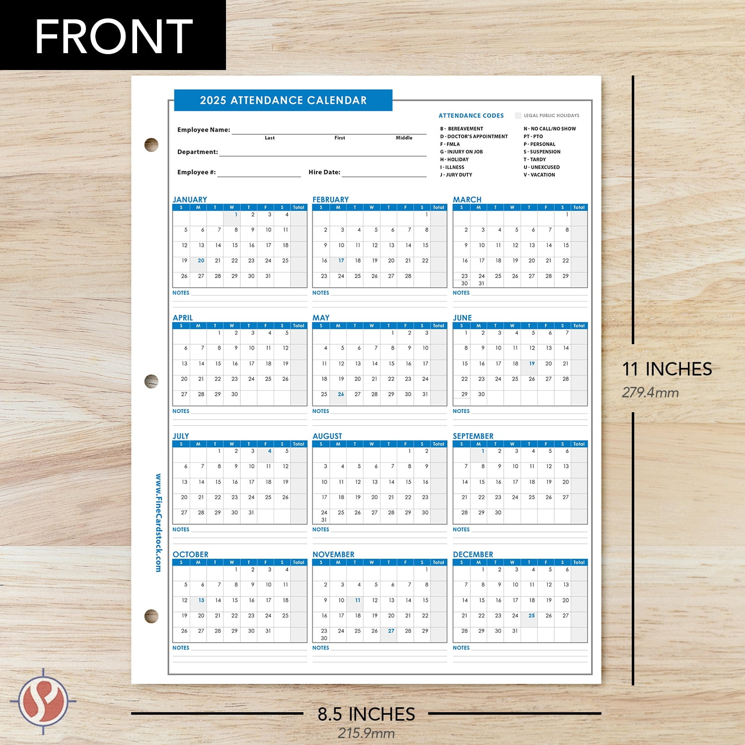 2025 Attendance Calendar Card Stock Paper, Employee Work Tracker intended for 2025 Employee Attendance Calendar Free