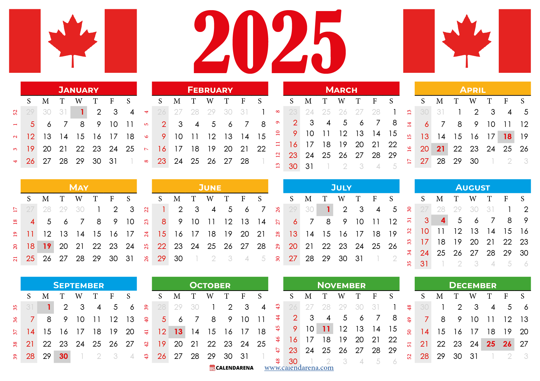 2025 Calendar Canada Printable Free with regard to Free Printable 2025 Calendar With Canadian Holidays