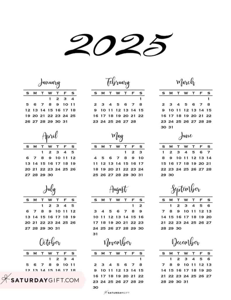 2025 Calendar Printable - 18 Cute &amp;amp; Free 2025 Yearly Calendar for 2025 Calendar Printable Free One Page