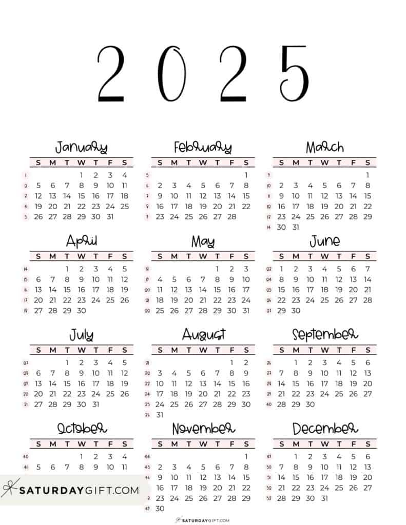 2025 Calendar Printable - 18 Cute &amp;amp; Free 2025 Yearly Calendar in Free Printable 5 Year Calendar 2020 To 2025