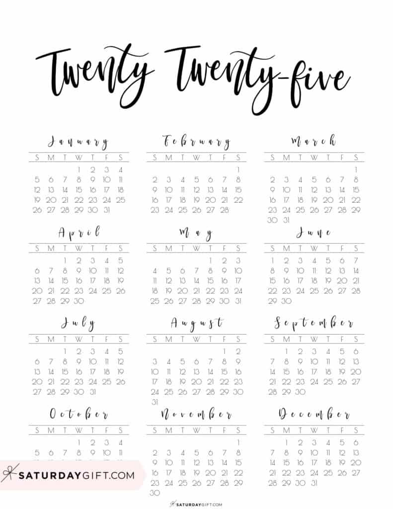 2025 Calendar Printable - 18 Cute &amp;amp; Free 2025 Yearly Calendar throughout 2025 Full Year Calendar Printable