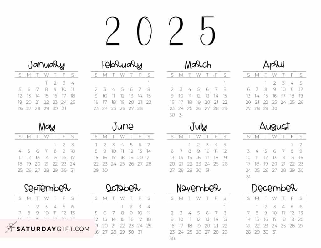 2025 Calendar Printable - 18 Cute &amp;amp; Free 2025 Yearly Calendar within 2025 Horizontal Calendar Printable