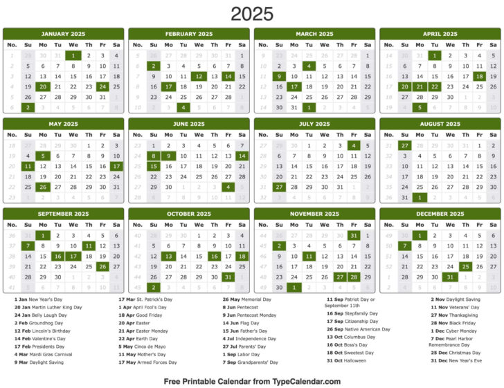 Free Printable 2025 Calendar With Holidays Printable