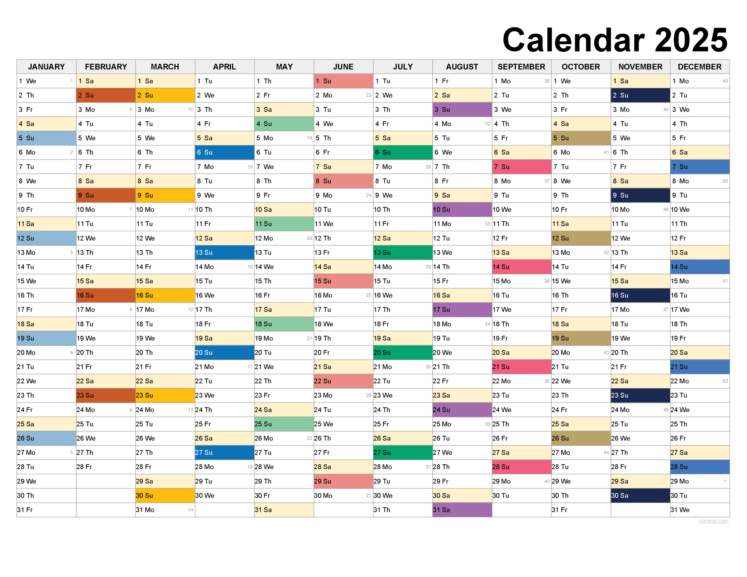 2025 Calendar Printable, ✓ Pdf, Excel And Image File - Free for 2025 Horizontal Calendar Printable