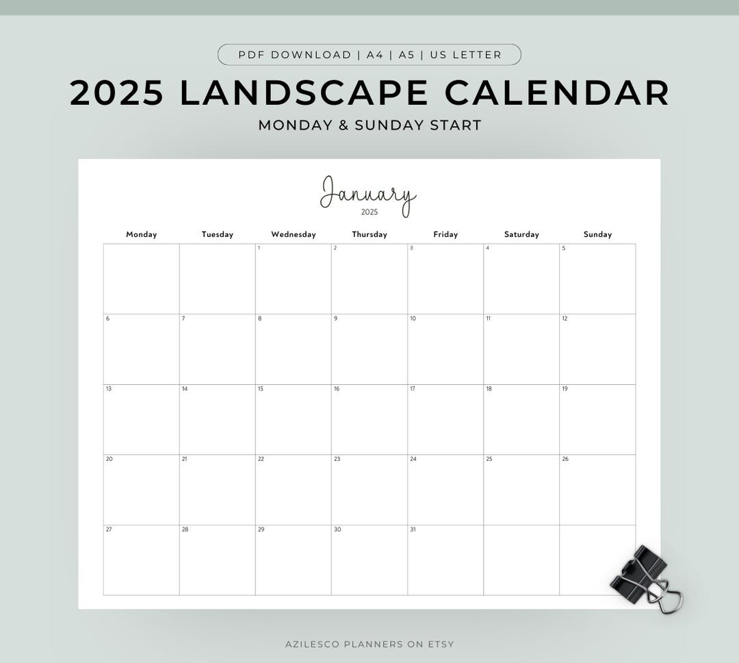 2025 Calendar Printable Landscape, Minimalist Monthly Calendar intended for 2025 Calendar Printable Landscape