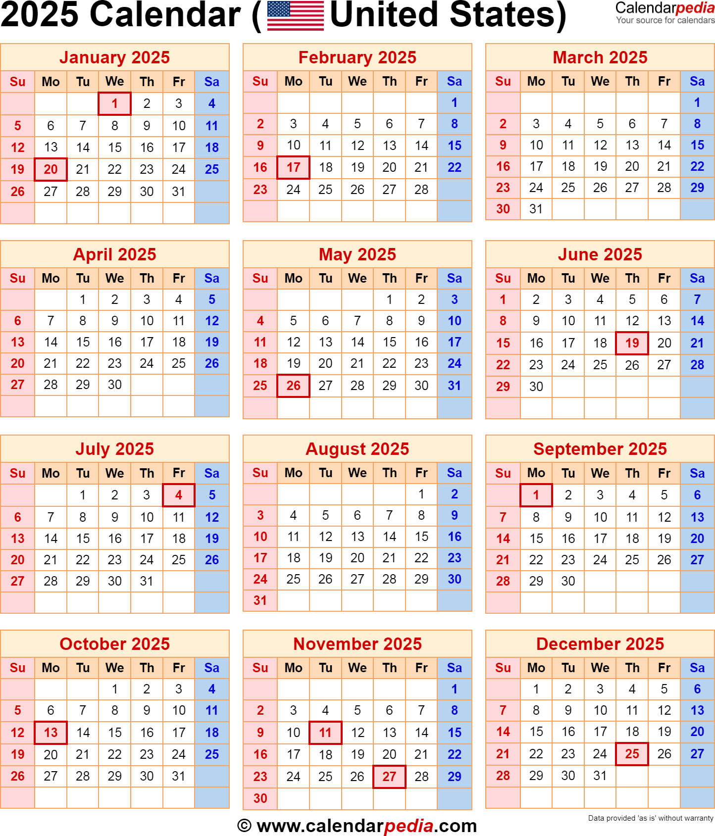 2025 Calendar With Federal Holidays for 2025 Us Holiday Calendar Printable