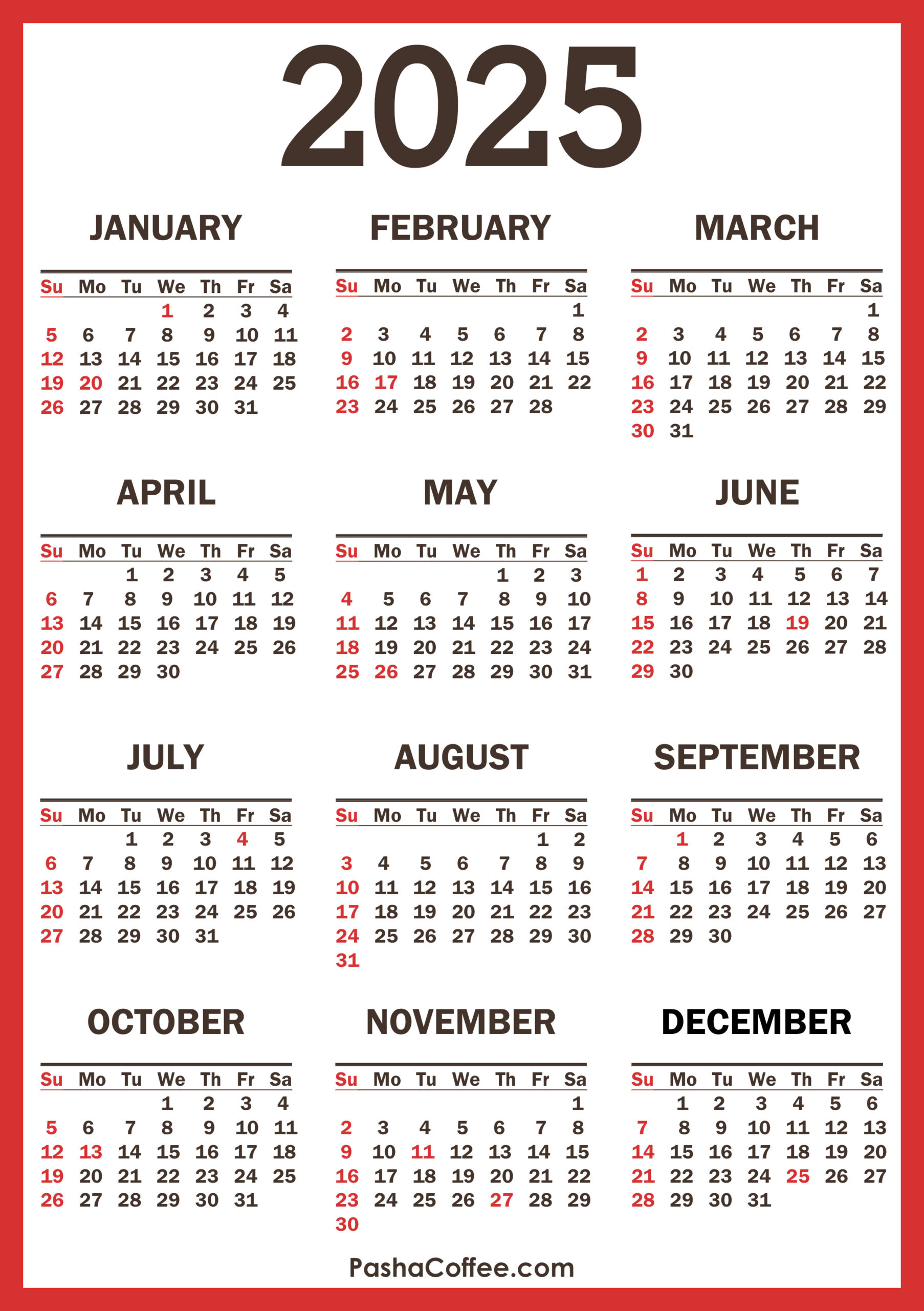 2025 Calendar With Holidays – Pashacoffee with Free Printable 2025 Calendar With Holidays