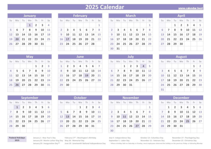 2025 Calendar With Holidays Printable