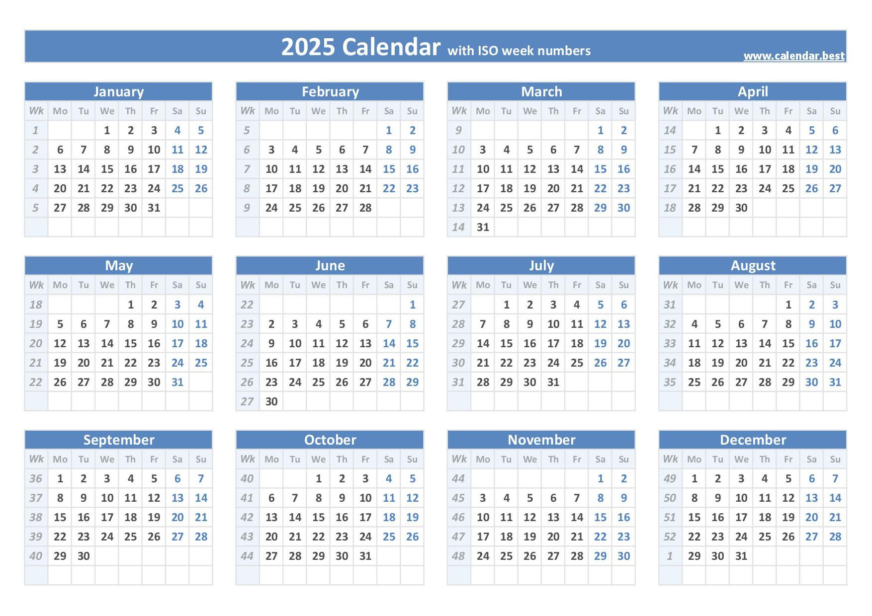 2025 Calendar With Week Numbers (Us And Iso Week Numbers) pertaining to 2025 Calendar With Week Numbers Printable