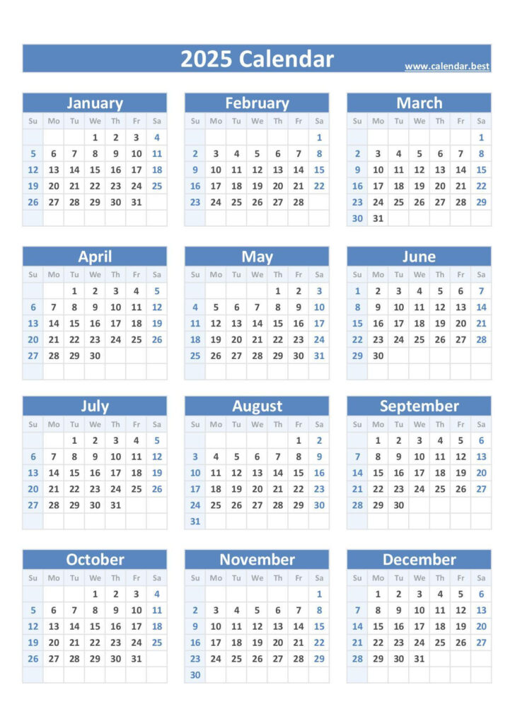 A4 Calendar 2025 Printable