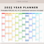 2025 Colorful Wall Calendar Printable Yearly Planner Large Wall Inside 2025 Wall Calendar Printable