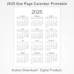 2025 Druckbarer Kalender, 12 Monate Einseitiger Kalender For 12 Month 2025 Calendar Printable