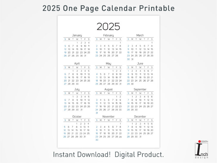 12 Month 2025 Calendar Printable