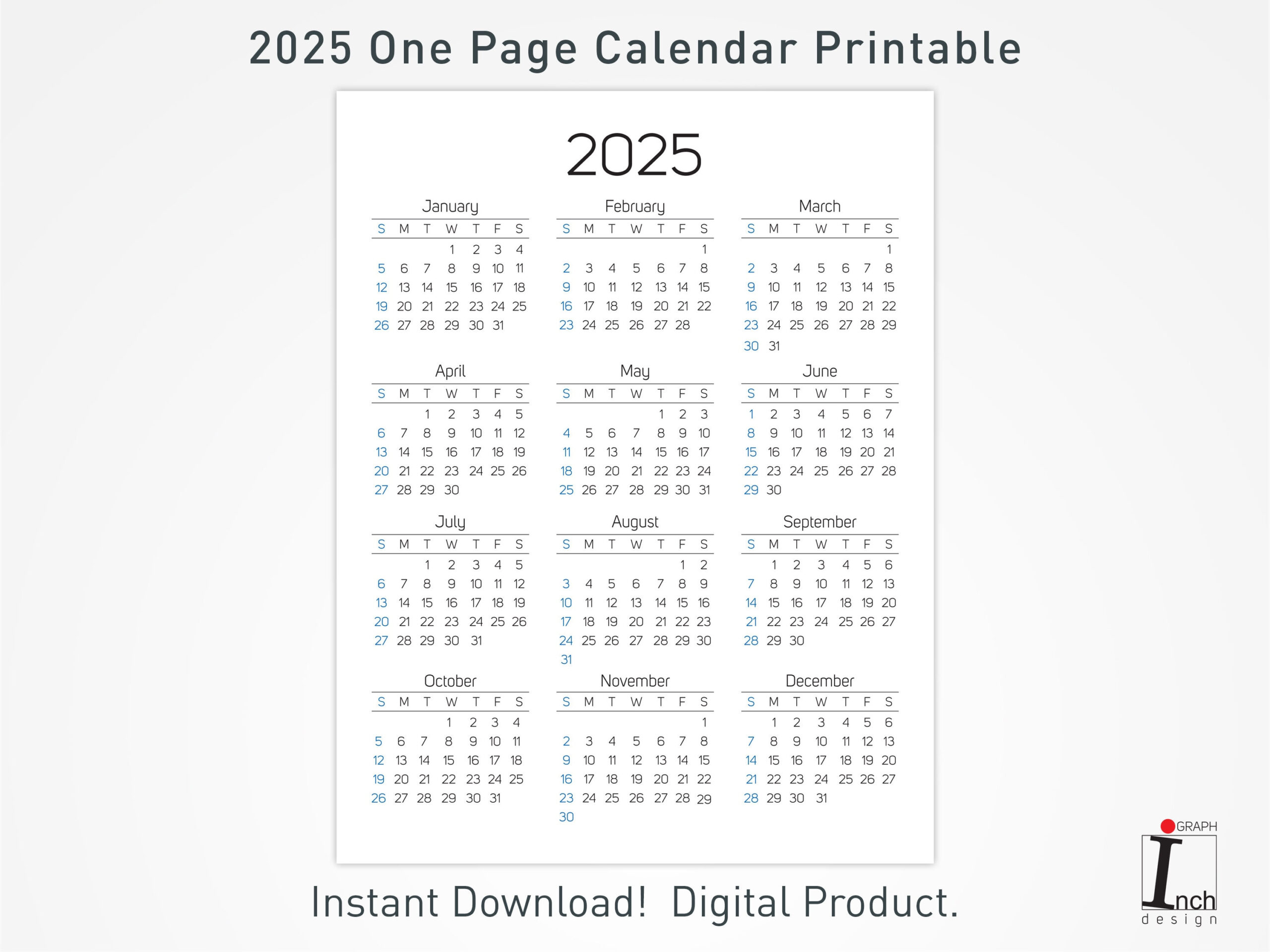 2025 Druckbarer Kalender, 12 Monate Einseitiger Kalender for 12 Month Calendar 2025 Printable