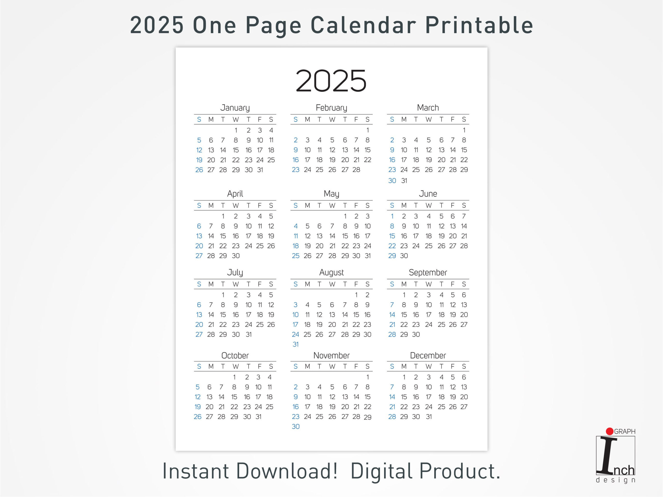 2025 Druckbarer Kalender, 12 Monate Einseitiger Kalender intended for 2025 One Page Printable Calendar