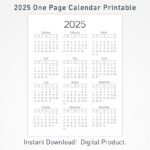 2025 Druckbarer Kalender, 12 Monate Einseitiger Kalender, Wandkalender,  2025 Tischkalender, Minimalistische Hauskalender Dekoration   Etsy.de In Printable Calendar 2025 All Months On One Page