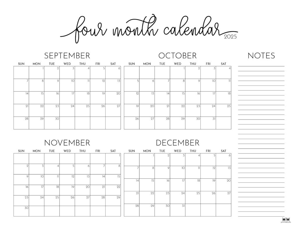 2025 Four Month Calendars - 31 Free Printables | Printabulls pertaining to Printable 2025 Calendar By Month