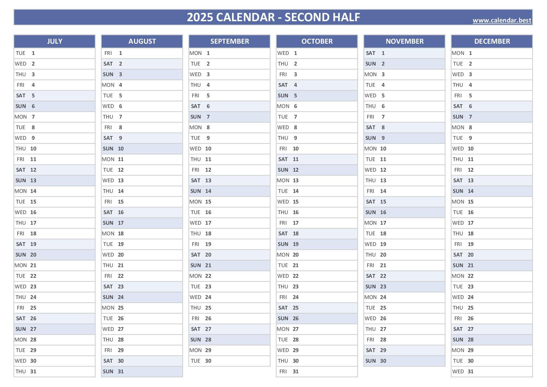 2025 Half Year Calendar To Print within 2025 6 Month Calendar Printable