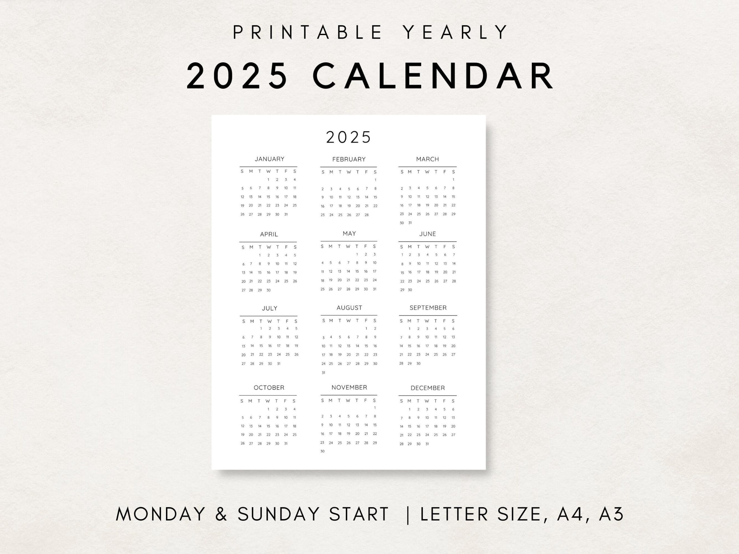 2025 Jahreskalender, Druckbarer Kalender, 2025 Kalender, 2025 inside 2025 Annual Calendar Printable