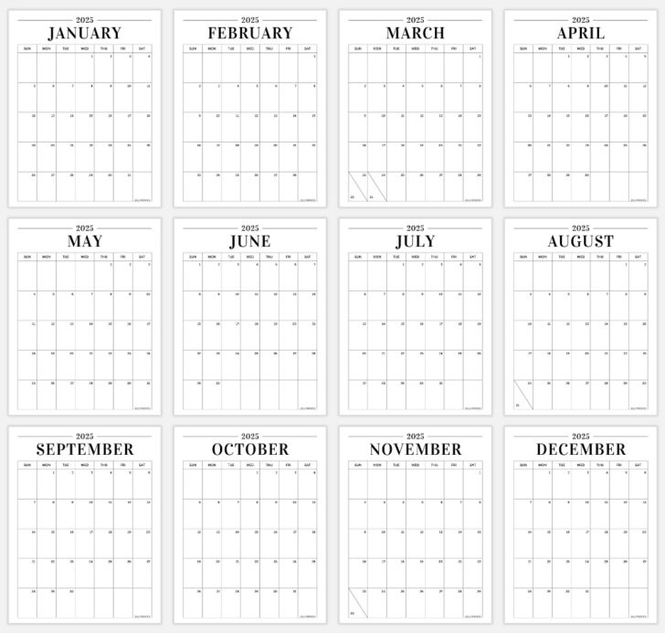 2025 Vertical Calendar Printable