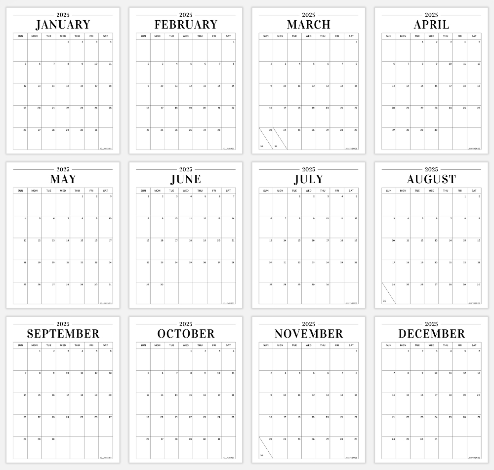 2025 Minimal Calendar Printable (Vertical &amp;amp; Horizontal!) - Jellymemos within 2025 Vertical Calendar Printable