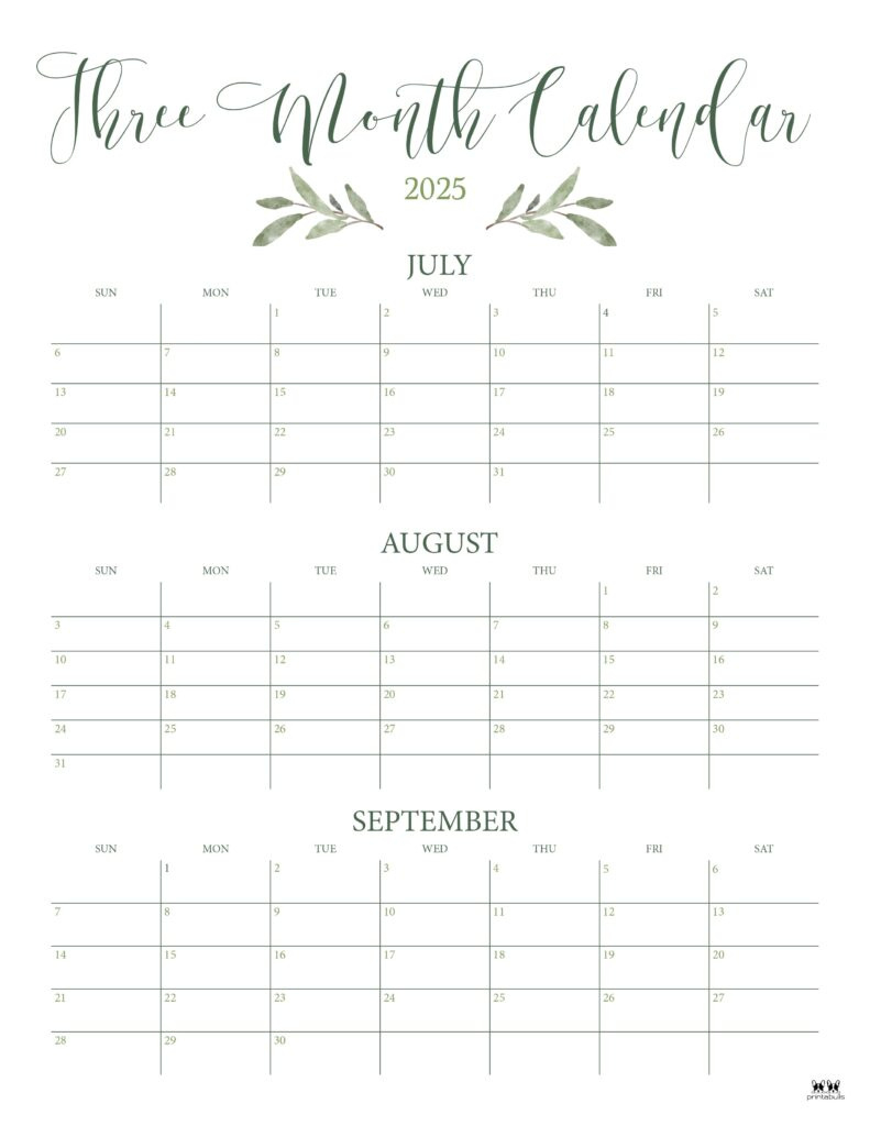 2025 Three Month/Quarterly Calendars - 36 Free Cals | Printabulls throughout Free Printable 3 Month Calendar 2025