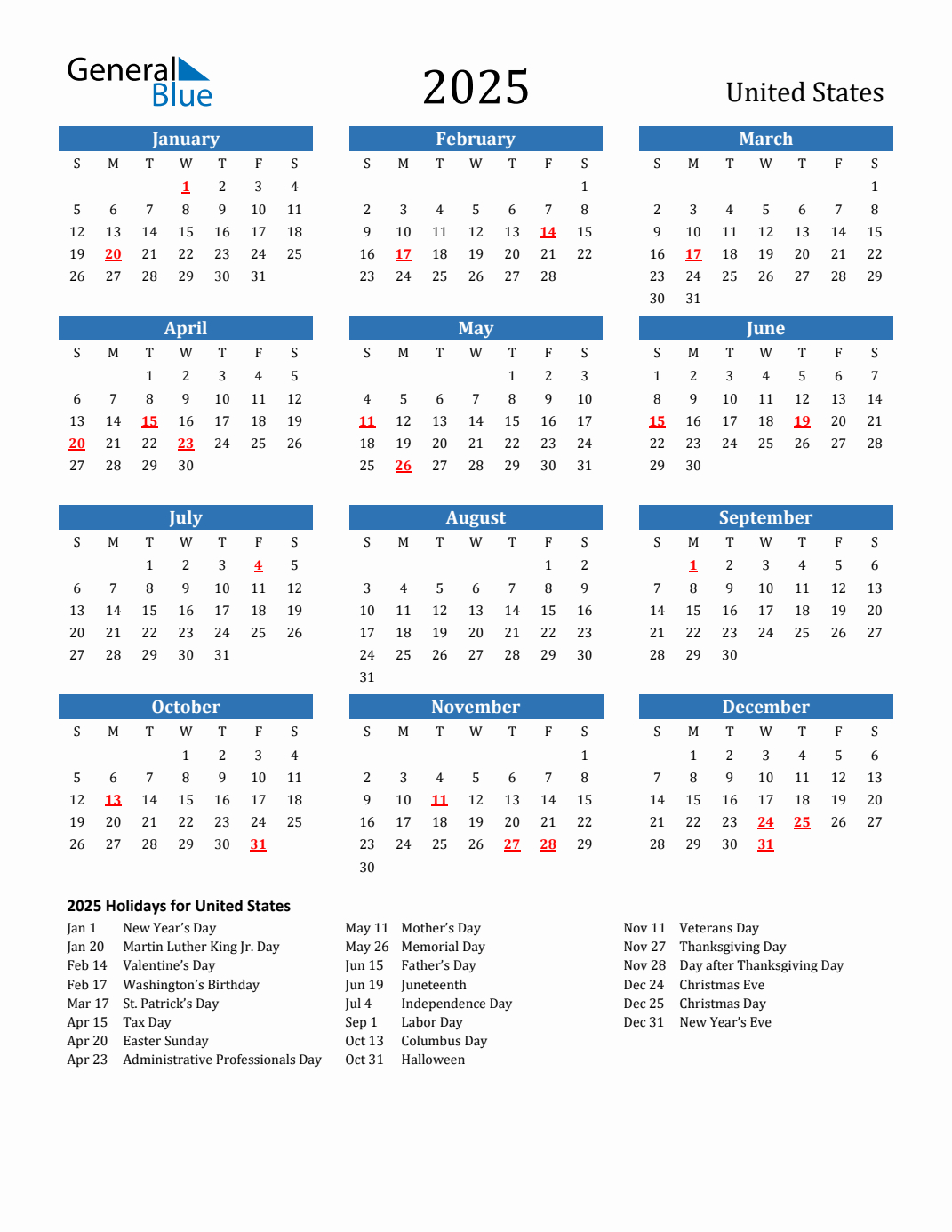 2025 United States Calendar With Holidays regarding Printable 2025 Yearly Calendar With Holidays