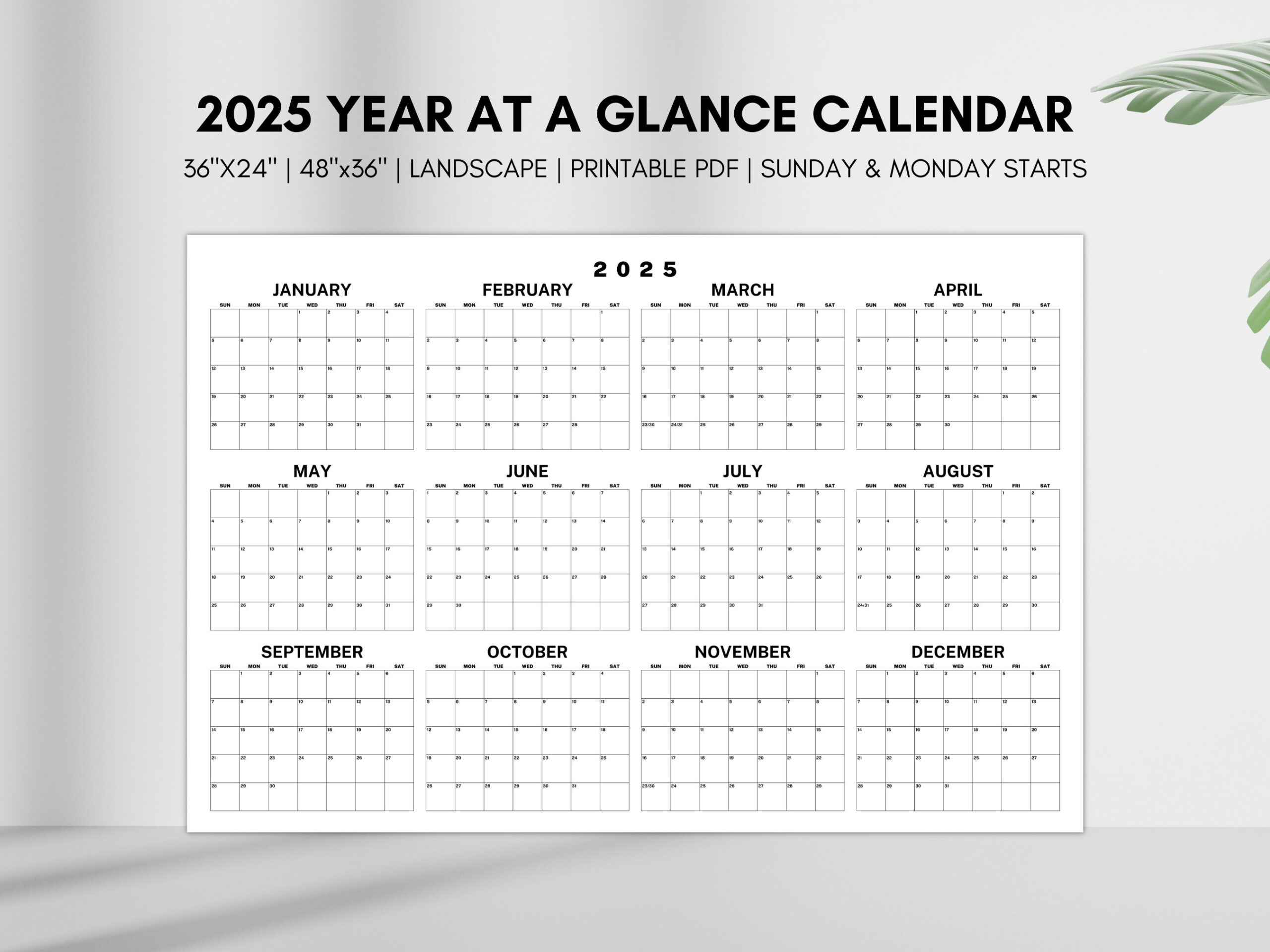 2025 Year At A Glance Calendar, Large Horizontal 2025 Calendar with regard to 2025 Year At A Glance Calendar Printable