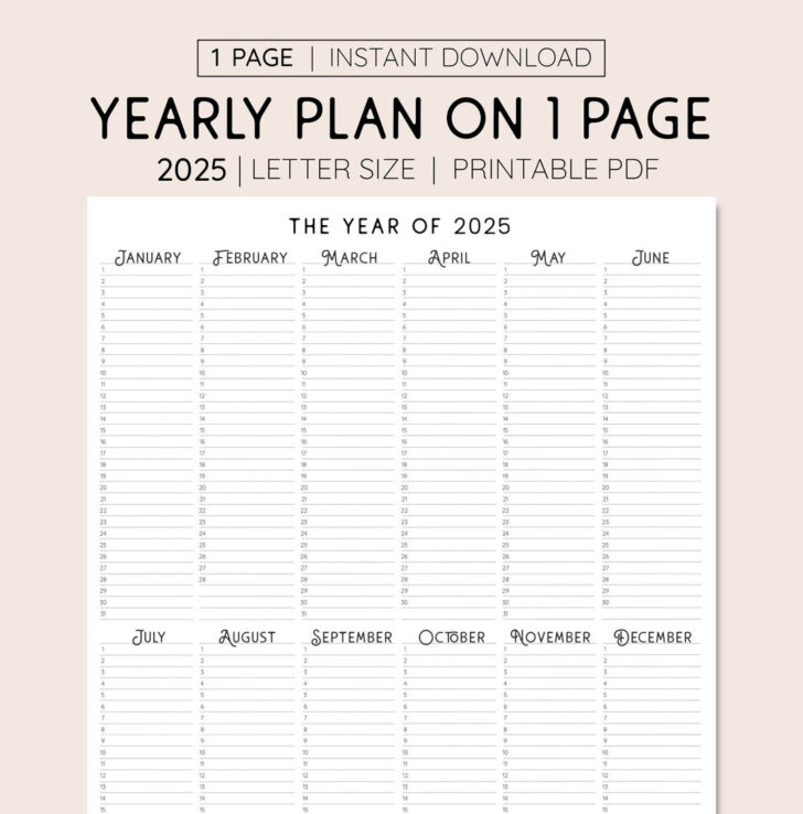 2025 Year At A Glance Calendar Free Printable