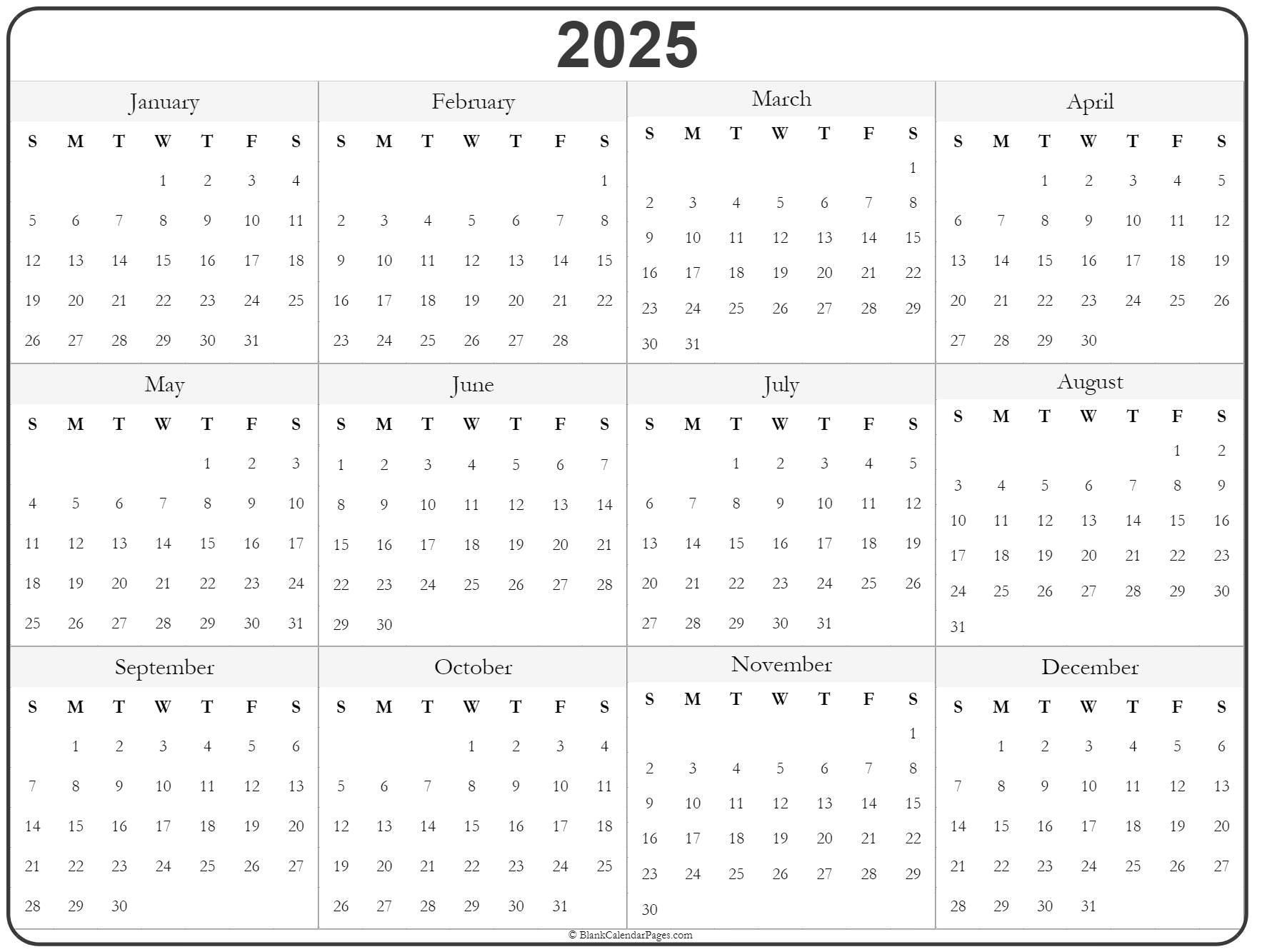 2025 Year Calendar | Yearly Printable for Free Printable Year Calendar 2025