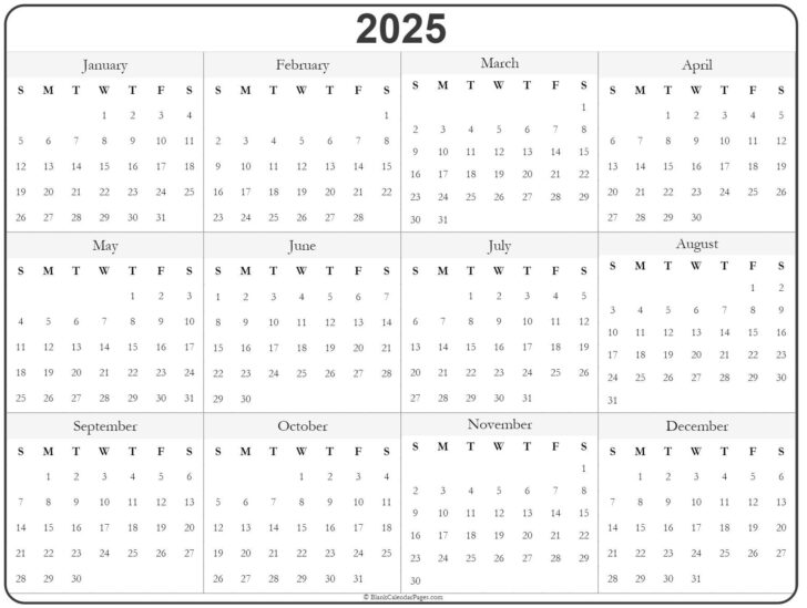 2025 Annual Calendar Printable