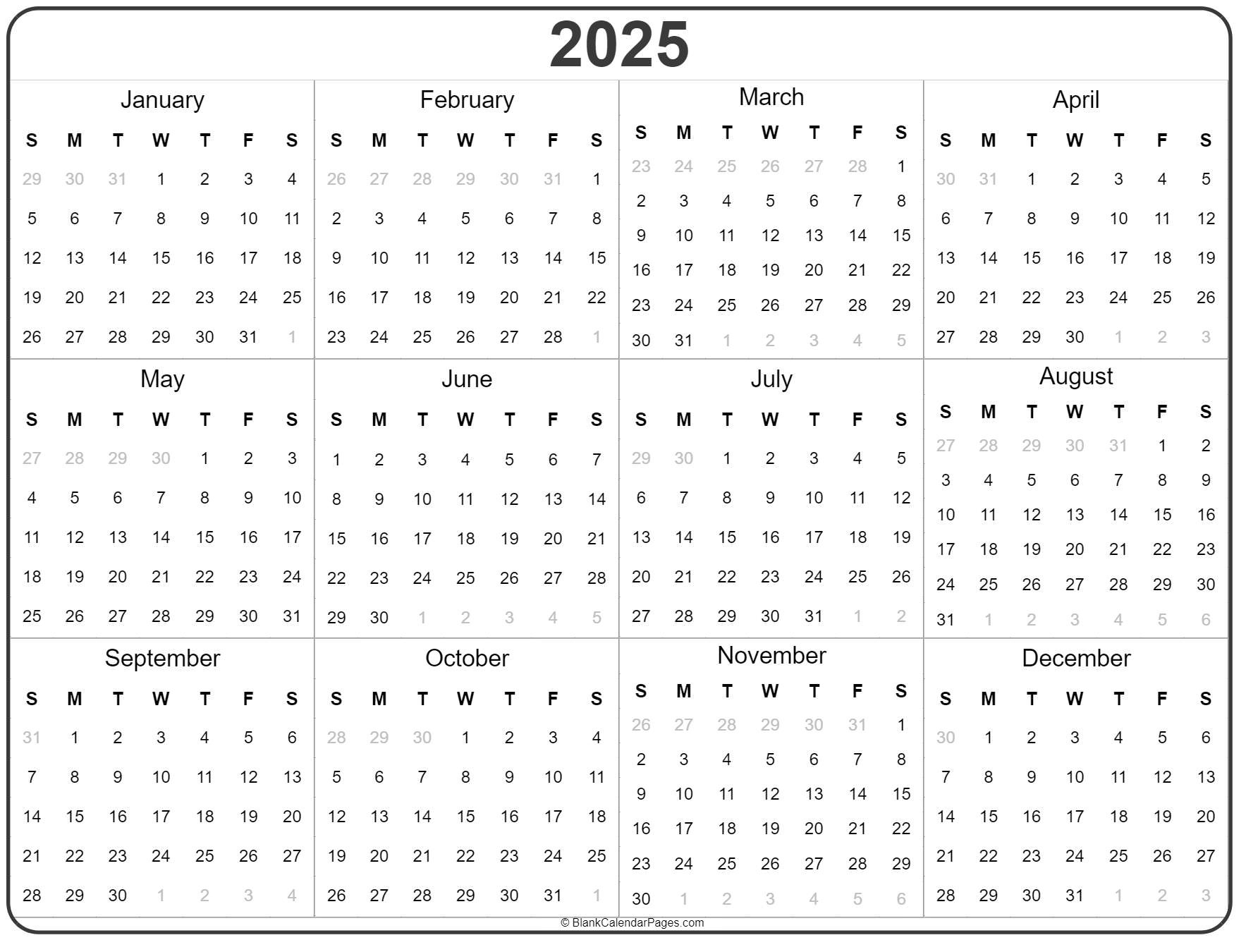 2025 Year Calendar | Yearly Printable with regard to Calendar Printable 2025 Year