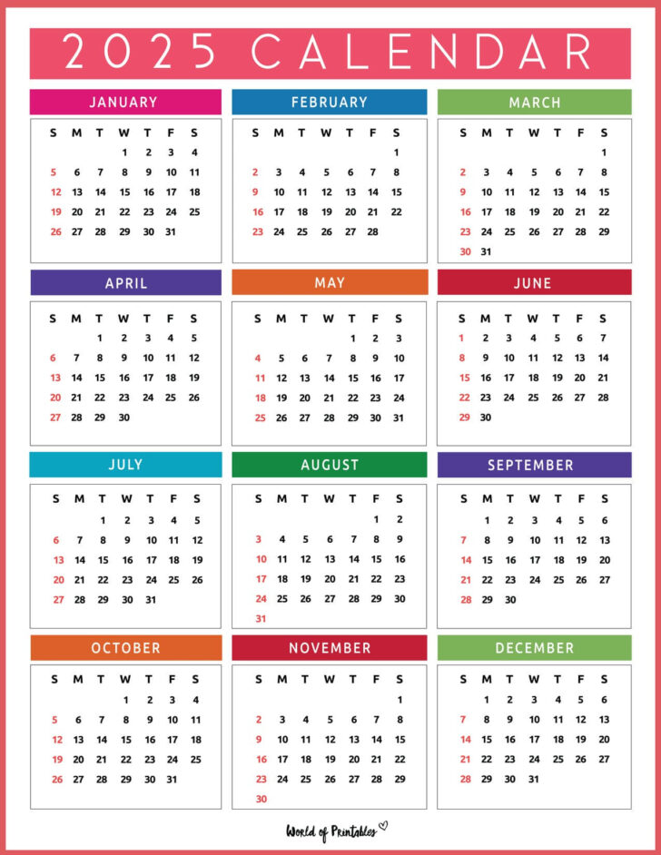 2025 Calendar Yearly Printable