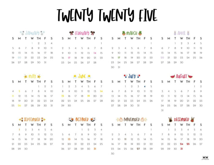 Free Printable Year At A Glance Calendar 2025