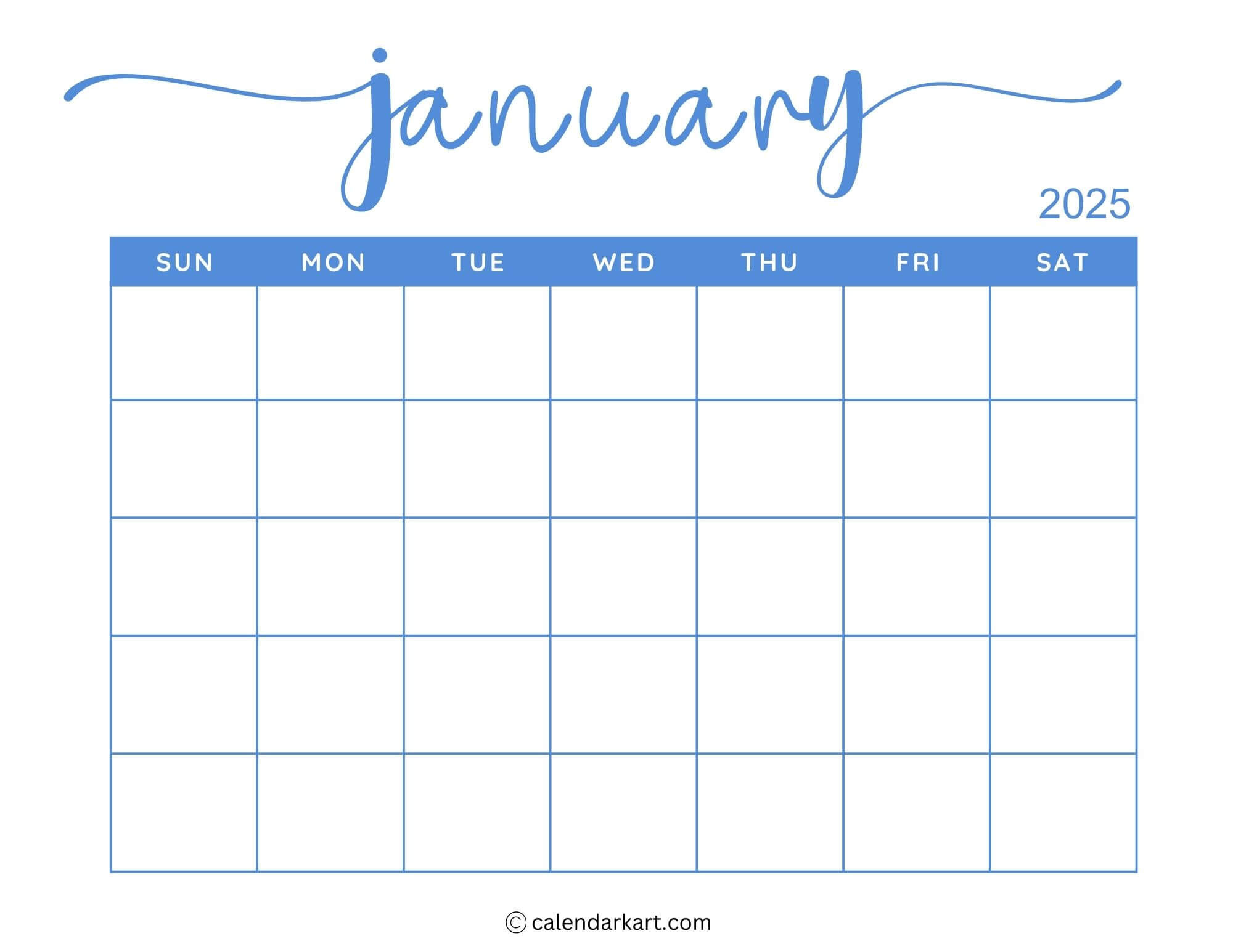 40+ Printable January 2025 Calendars | Free Pdf - Calendarkart for Blank Printable Calendar 2025