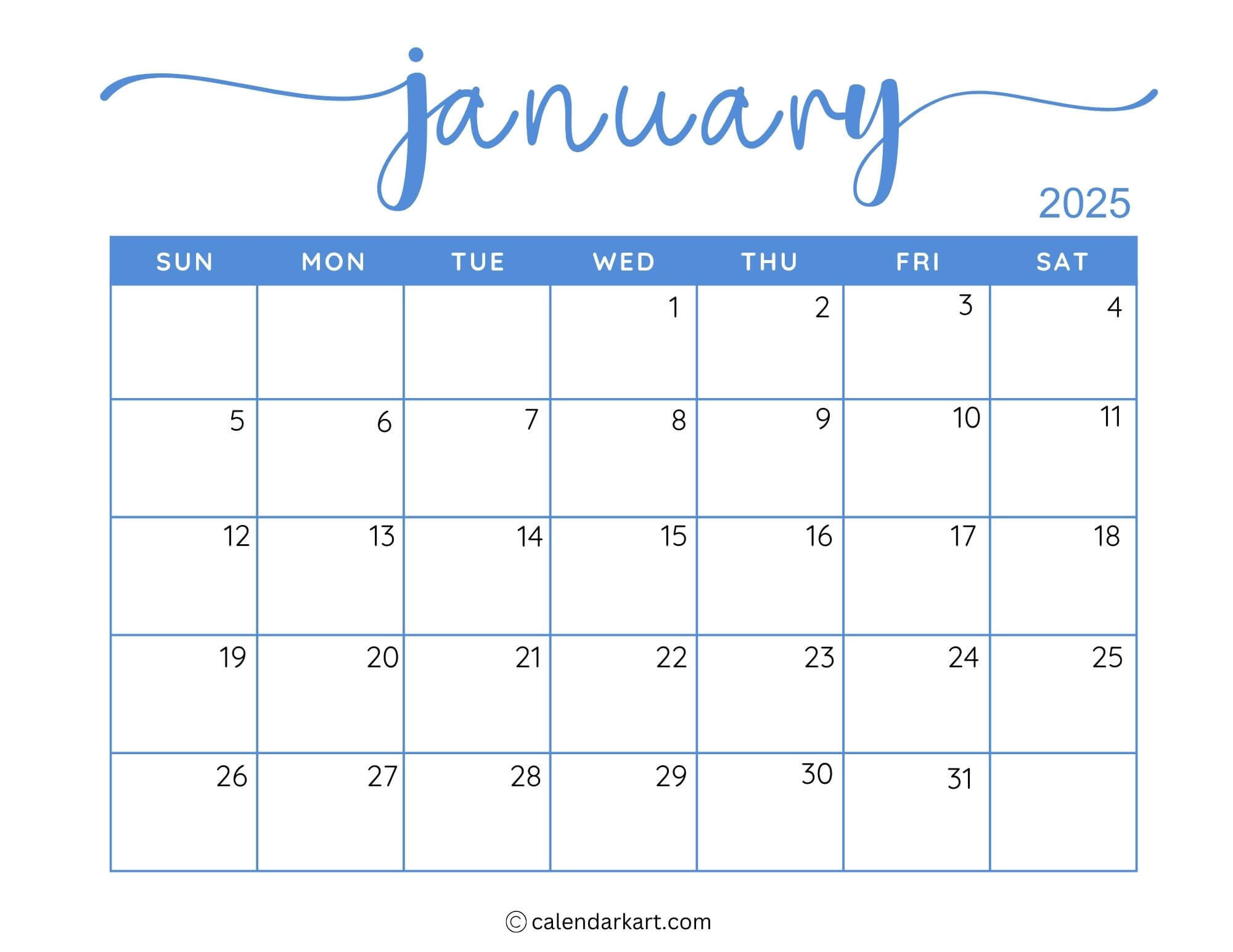 40+ Printable January 2025 Calendars | Free Pdf - Calendarkart inside Printable January 2025 Calendar