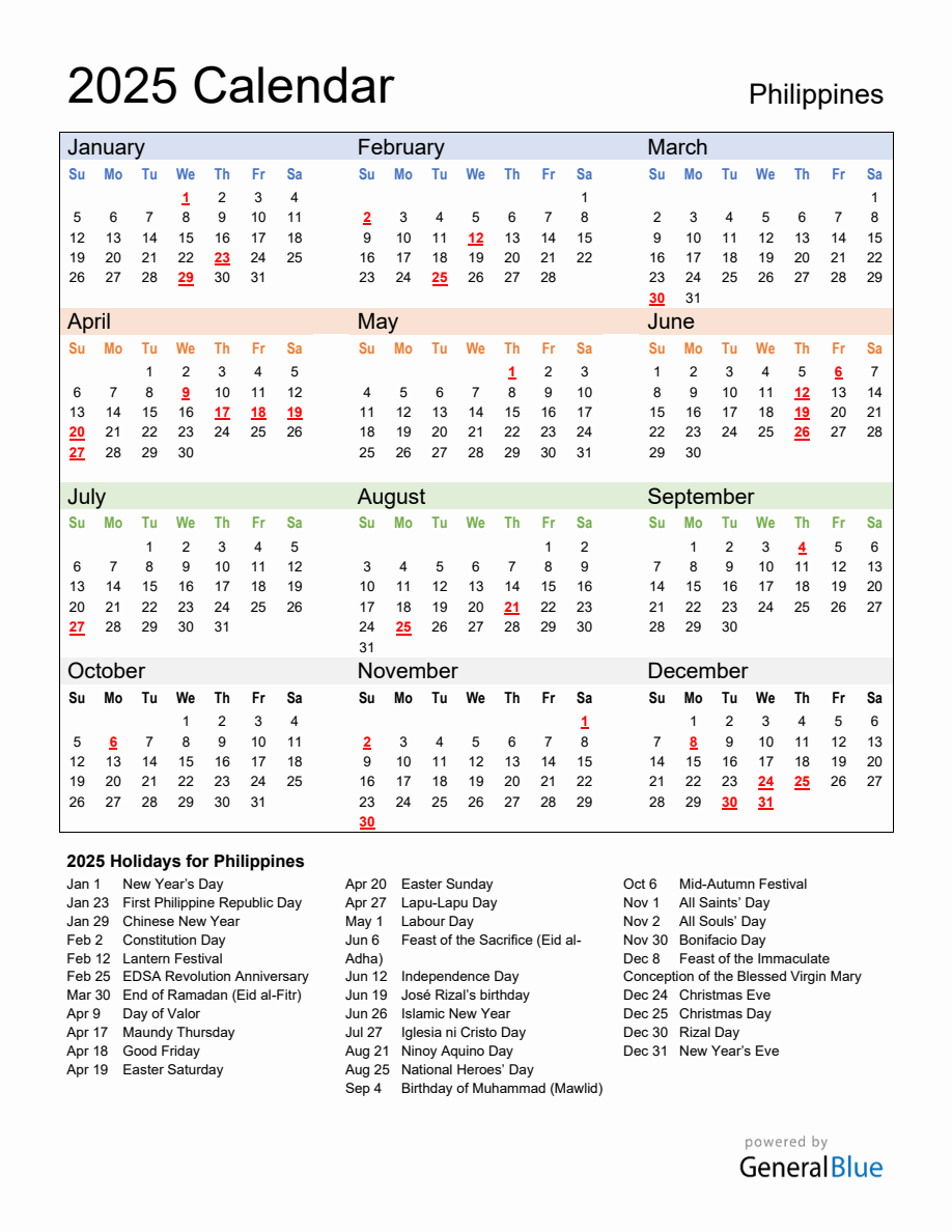 Annual Calendar 2025 With Philippines Holidays inside 2025 Calendar Philippines With Holidays Printable