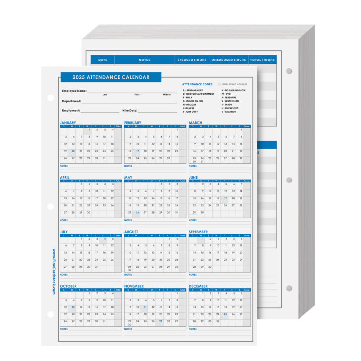 Employee Attendance Calendar 2025 Template Free