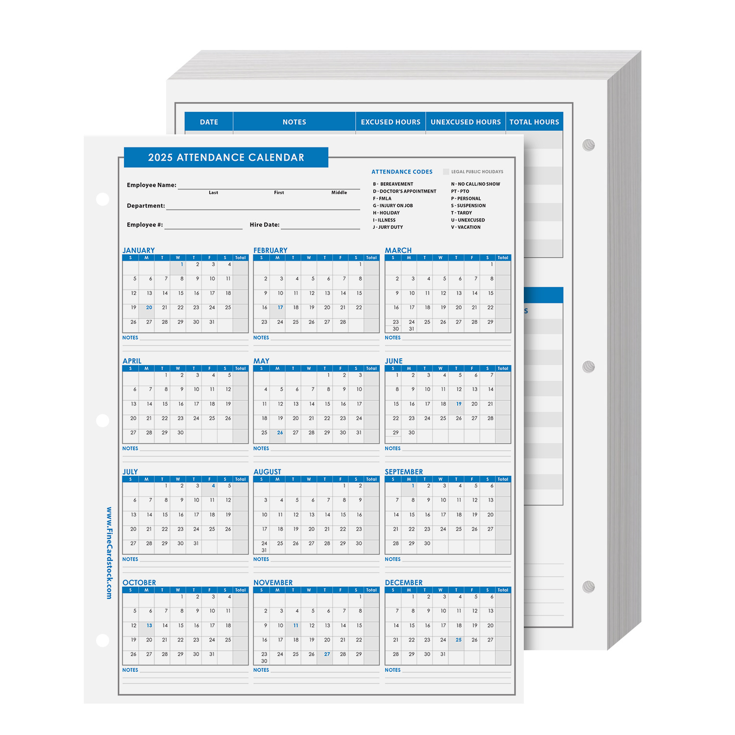 Attendance Calendar Year Of 2025 - Bulk And Wholesale - Fine Cardstock with Free 2025 Attendance Calendar